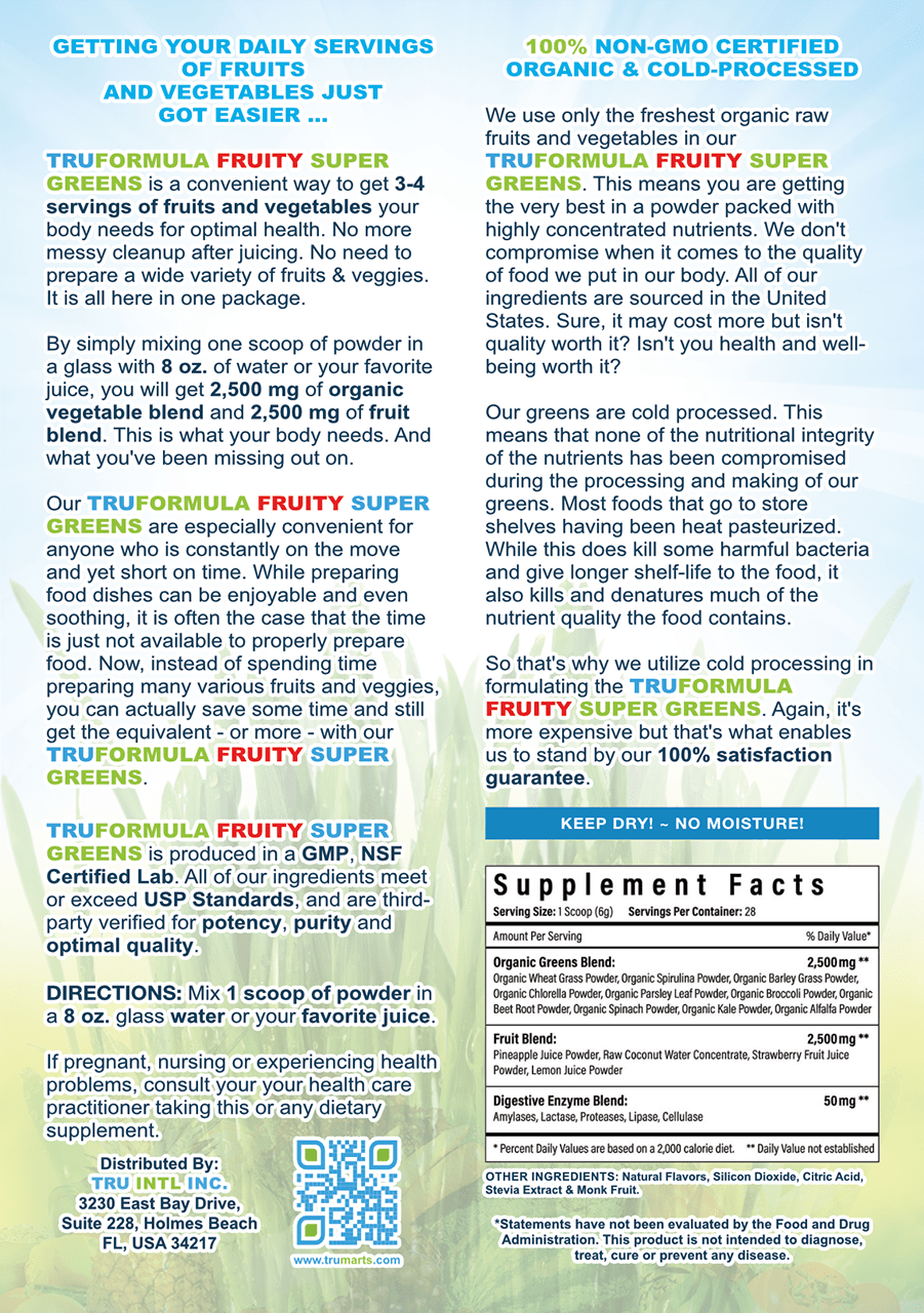 TRUFORMULA Fruity Super Greens Ingredients